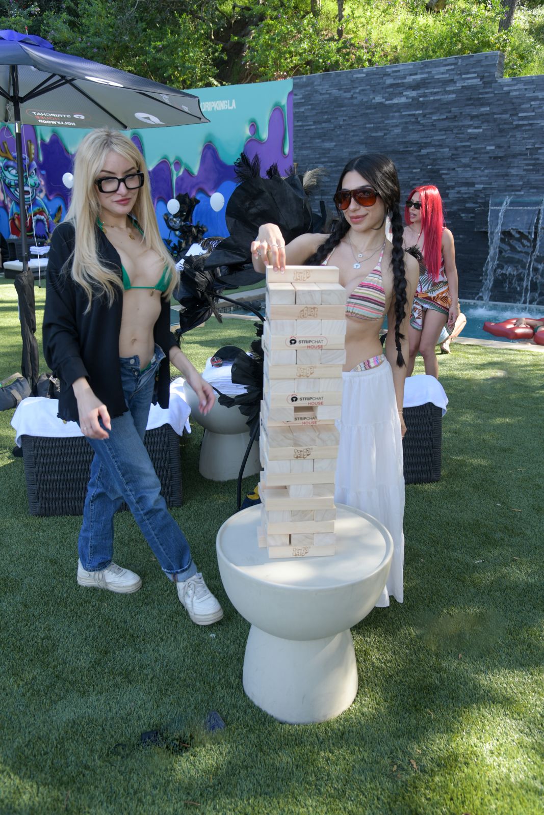 Cast members relaxing around the SC House Hollywood mansion between shoots