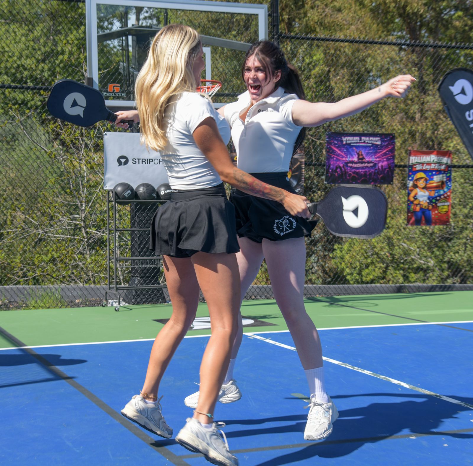 The SC House pickleball tournament in racquet-club uniforms on the private Hollywood Hills court