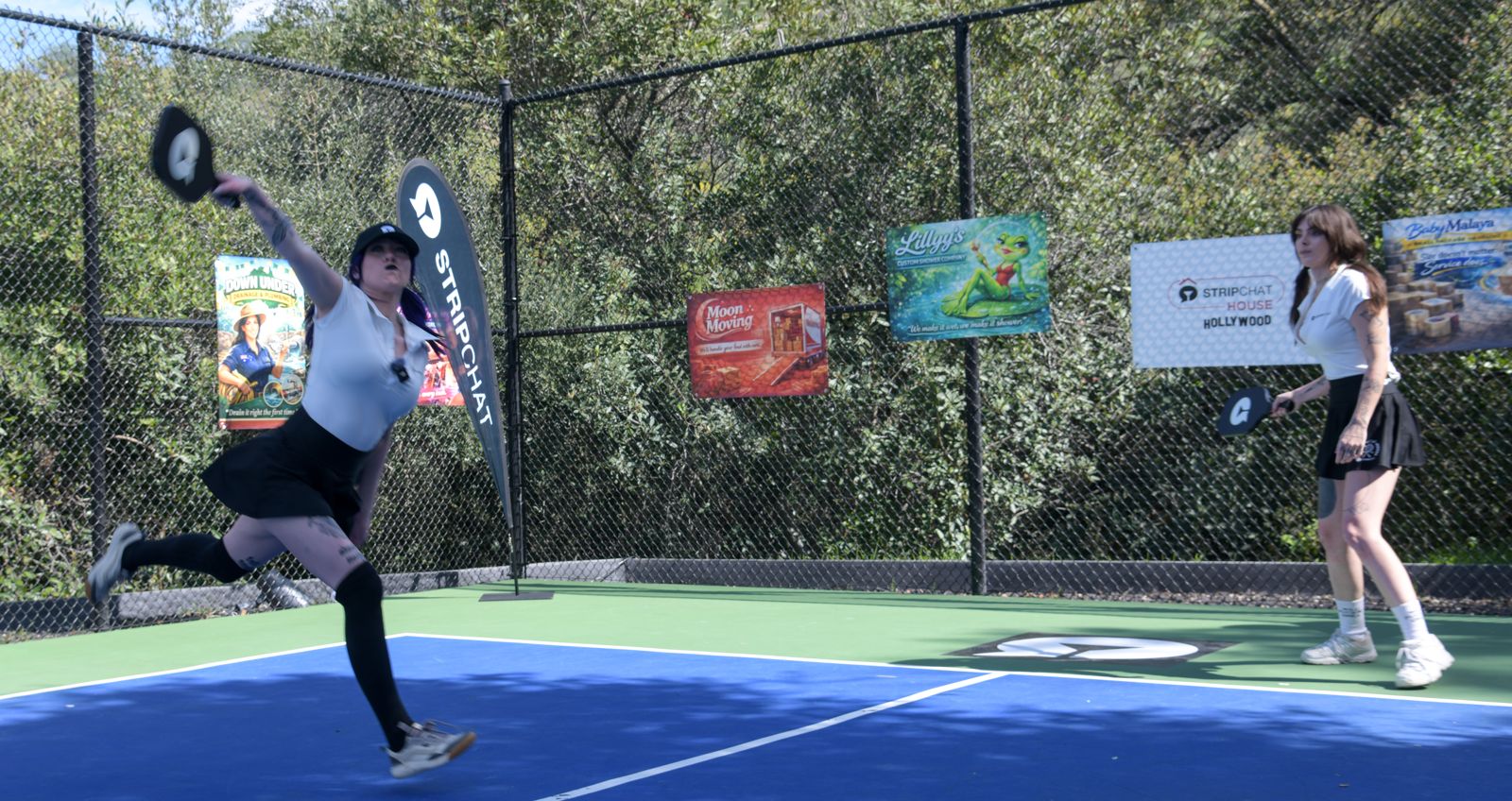 The SC House pickleball tournament in racquet-club uniforms on the private Hollywood Hills court