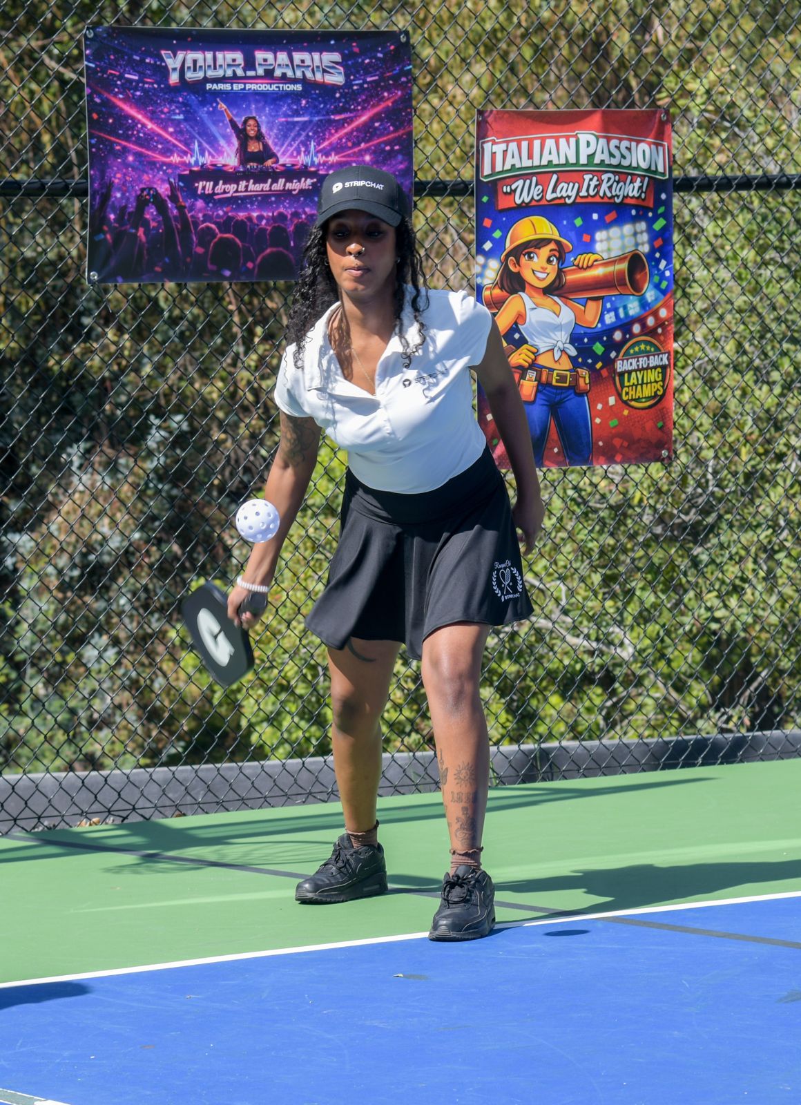 The SC House pickleball tournament in racquet-club uniforms on the private Hollywood Hills court