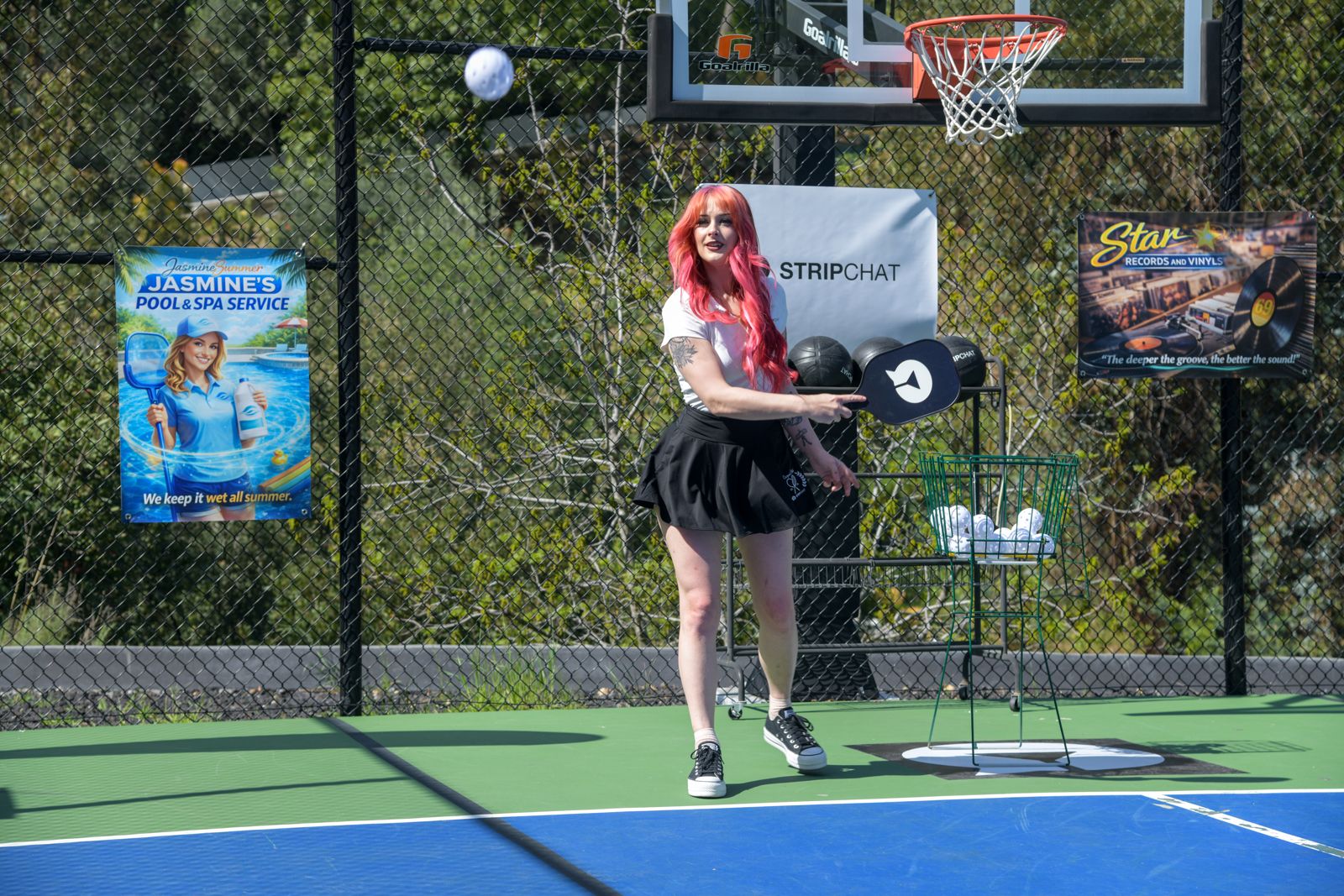 The SC House pickleball tournament in racquet-club uniforms on the private Hollywood Hills court
