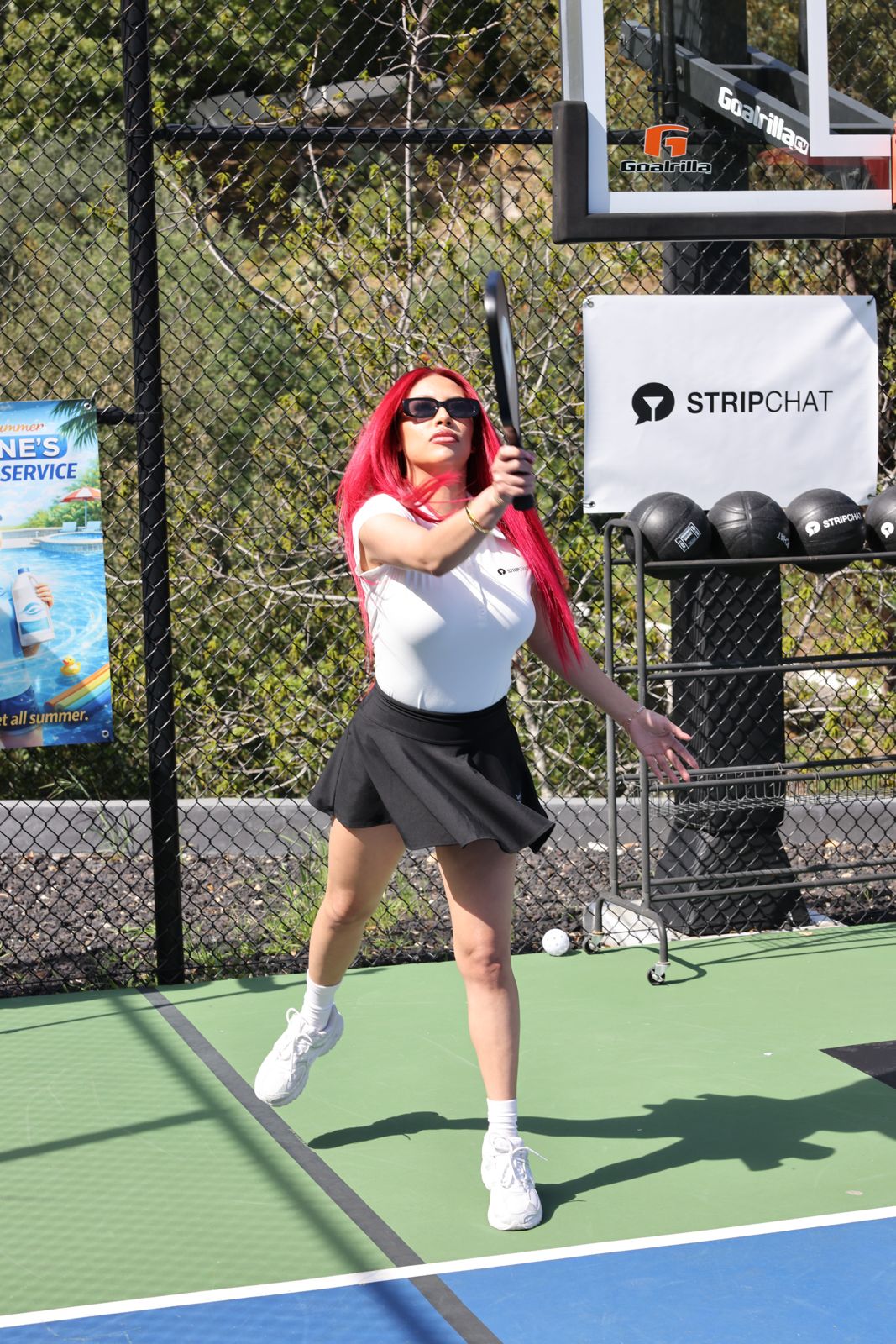 The SC House pickleball tournament in racquet-club uniforms on the private Hollywood Hills court