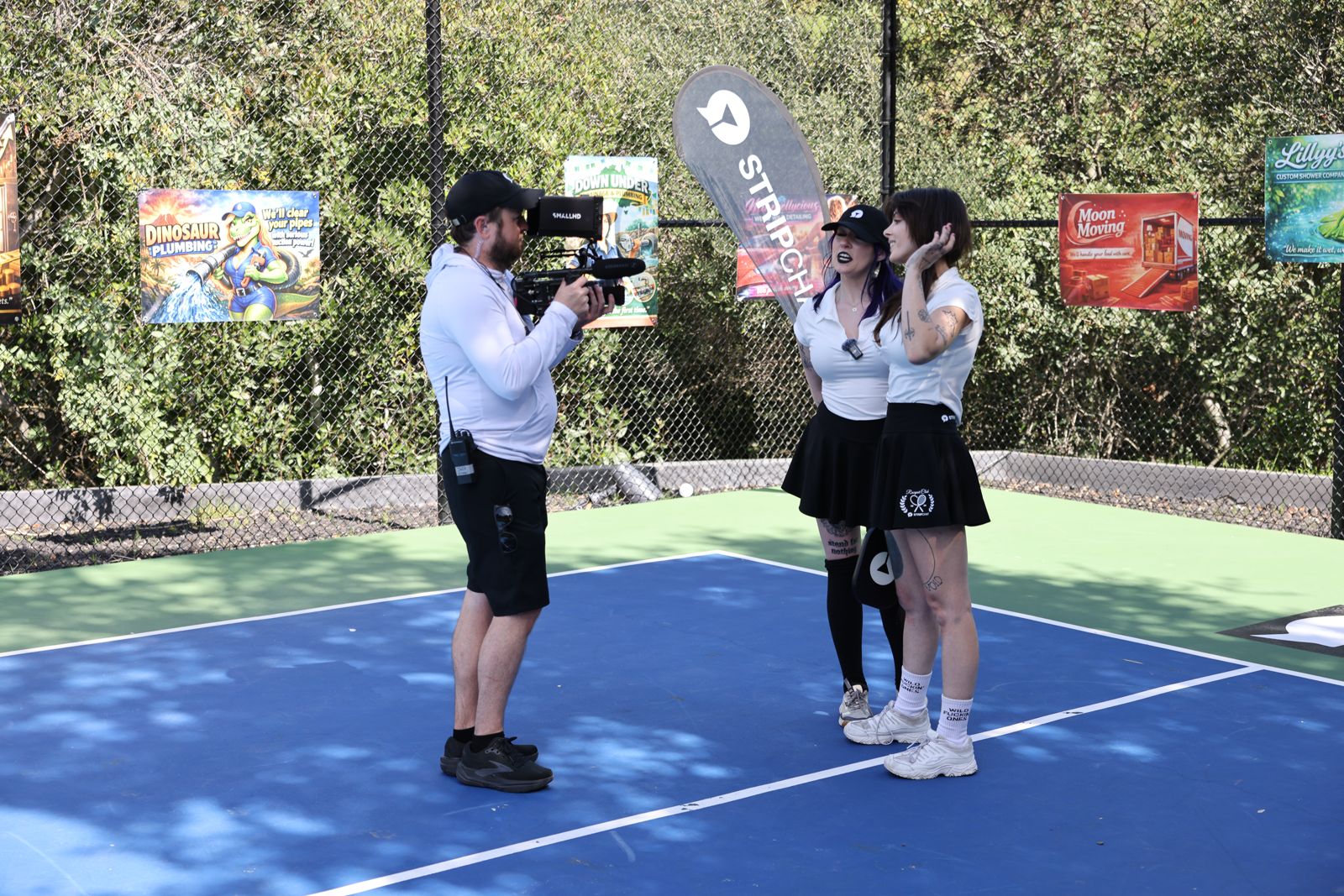 The SC House pickleball tournament in racquet-club uniforms on the private Hollywood Hills court