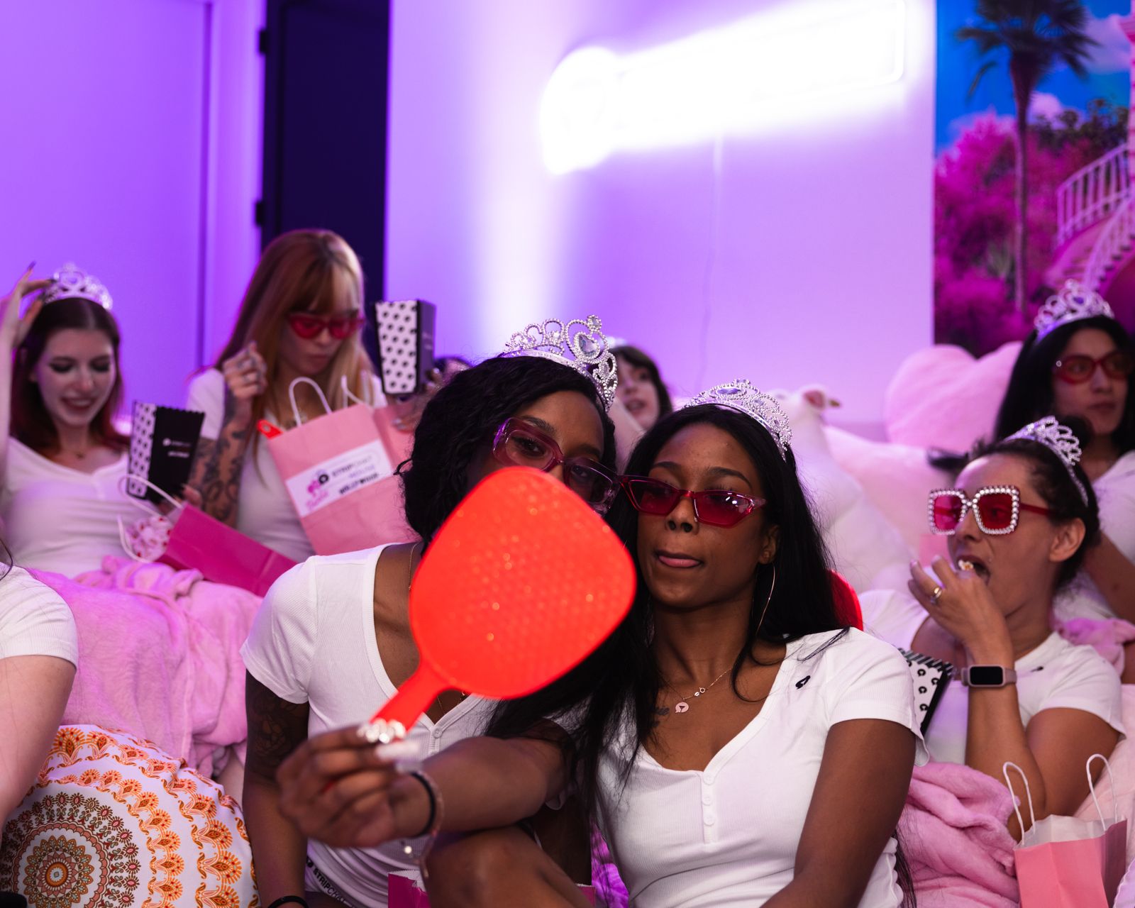 The Barbie-themed slumber party in the pink room at the SC House, tiaras and gift bags included