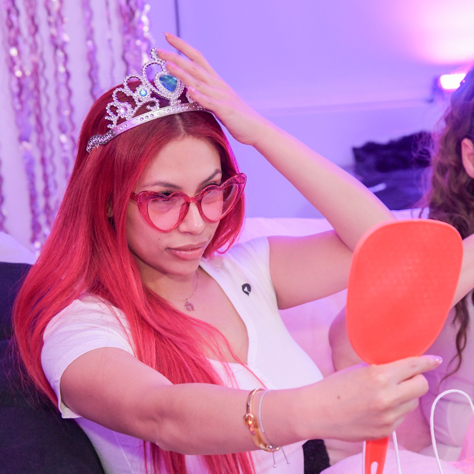 The Barbie-themed slumber party in the pink room at the SC House, tiaras and gift bags included